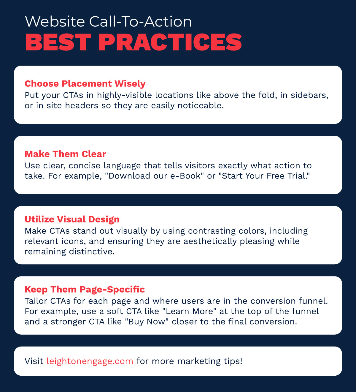 Graphic showing website call-to-action best practices