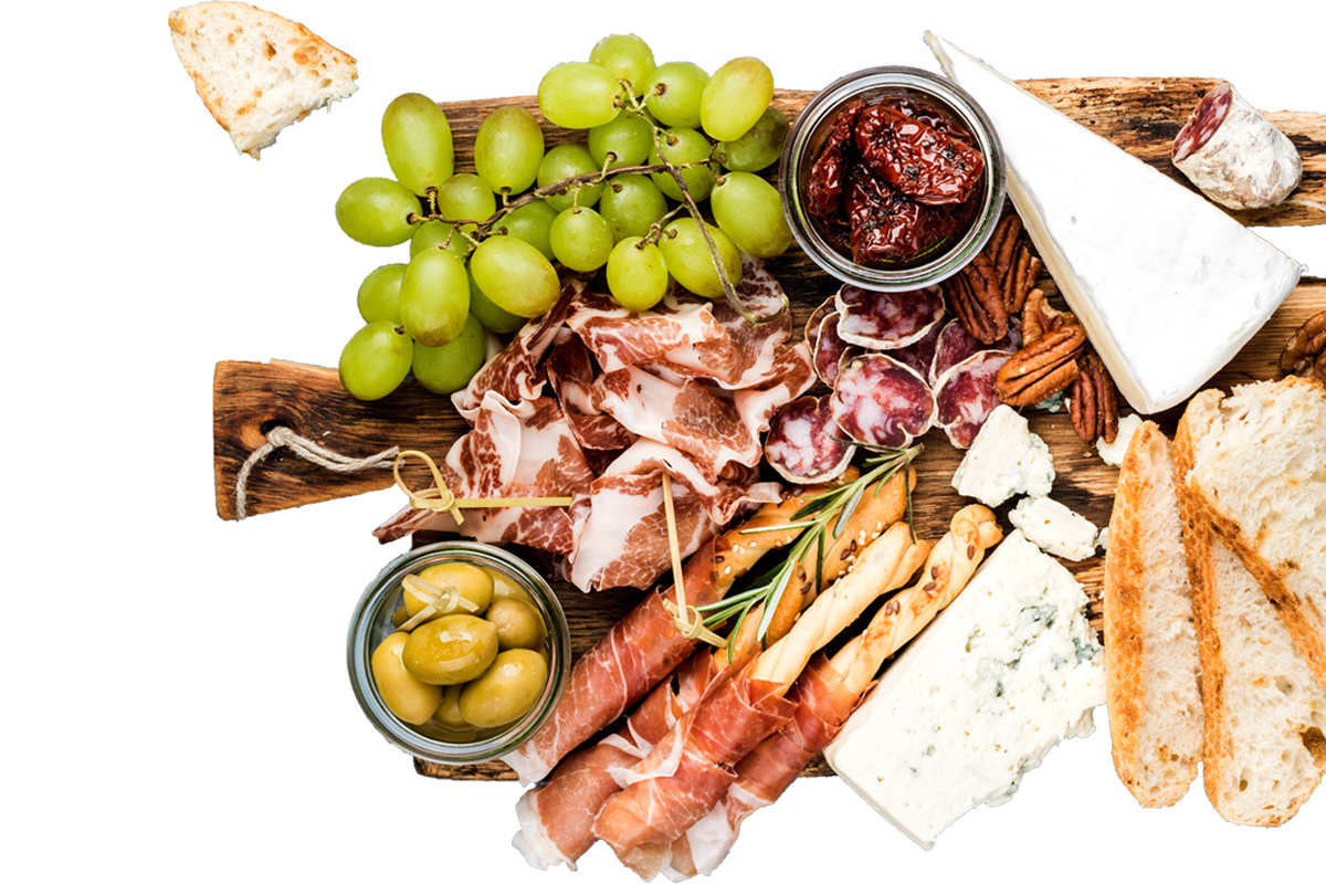 Food variety of cheese, meat, and fruits Food variety of cheese, meat, and fruits