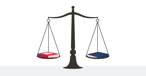 books on a scale representing choices in offer creation