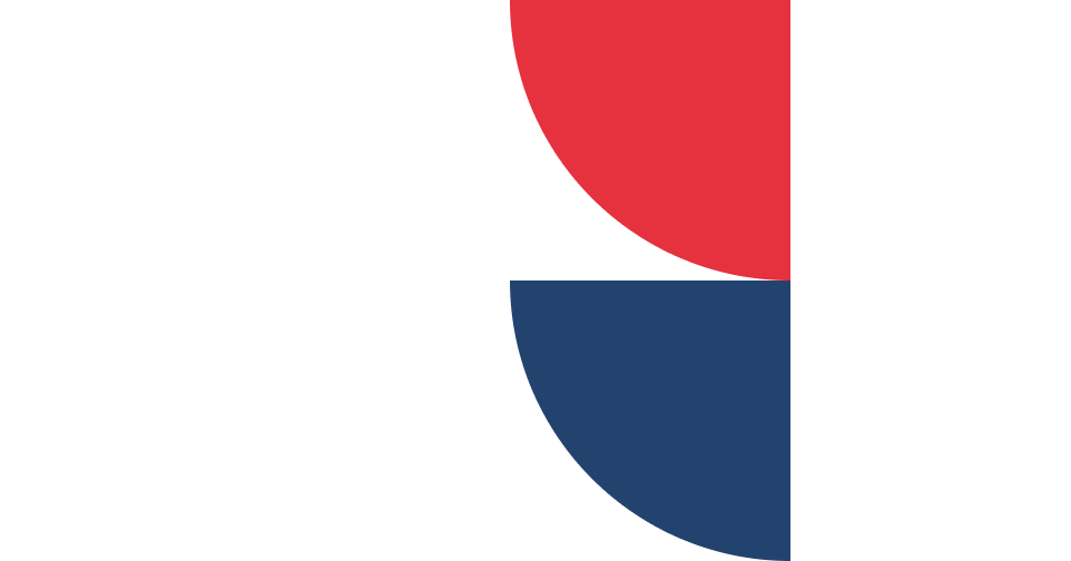 Abstract geometric shapes in red, navy blue, and white